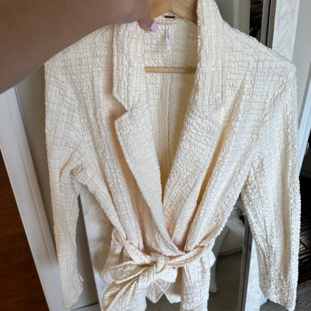 Free People Butter Yellow/ Cream Textured‎ Belted Jacket